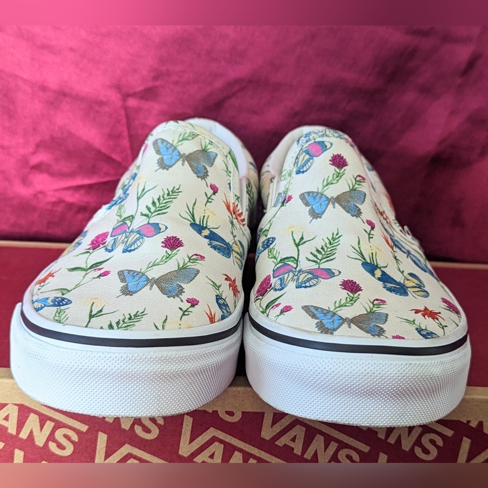 Vans Classic Slip On White Canvas Butterfly Floral Nature Women's 6.5 Men's 5 - Picture 5 of 9